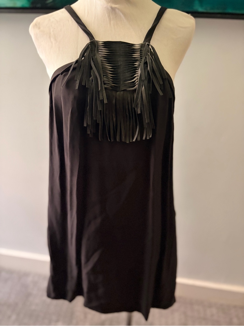 Maje Black Fringe Mini Dress